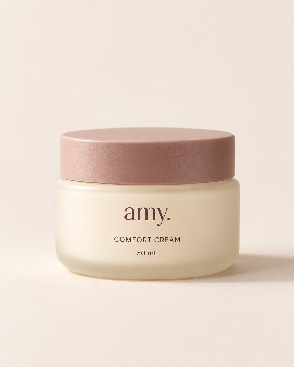 AMY 绵柔润肤面霜，灰粉色盖与象牙白玻璃罐，50 mL